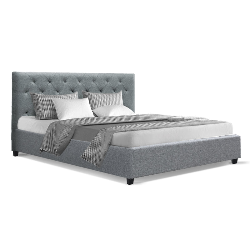 Queen Size Fabric Bed Frame  Headboard - Grey