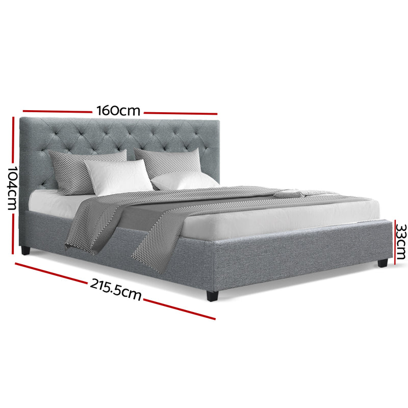 Queen Size Fabric Bed Frame  Headboard - Grey