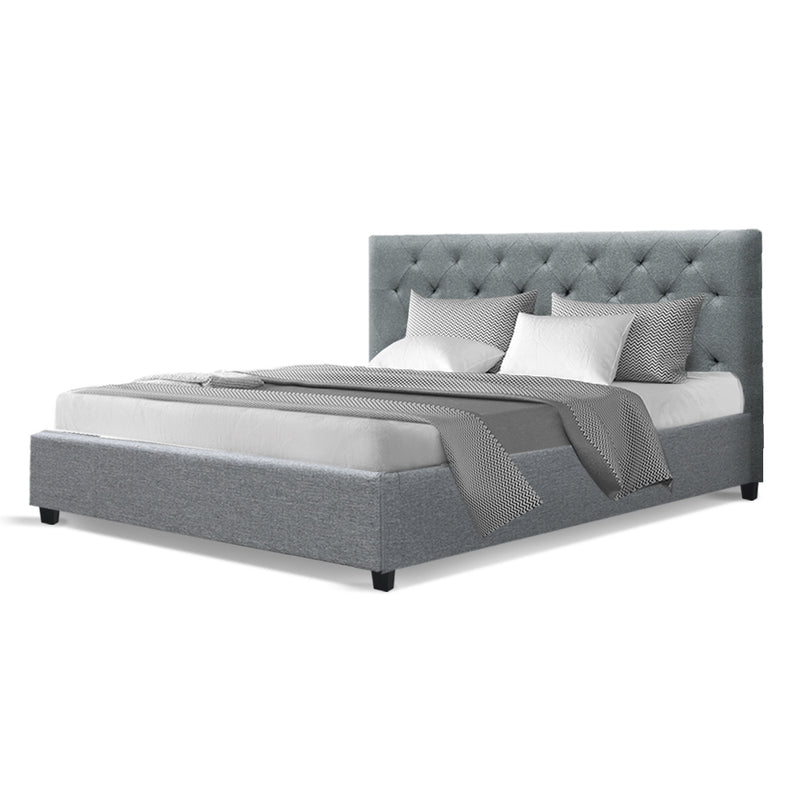 Queen Size Fabric Bed Frame  Headboard - Grey