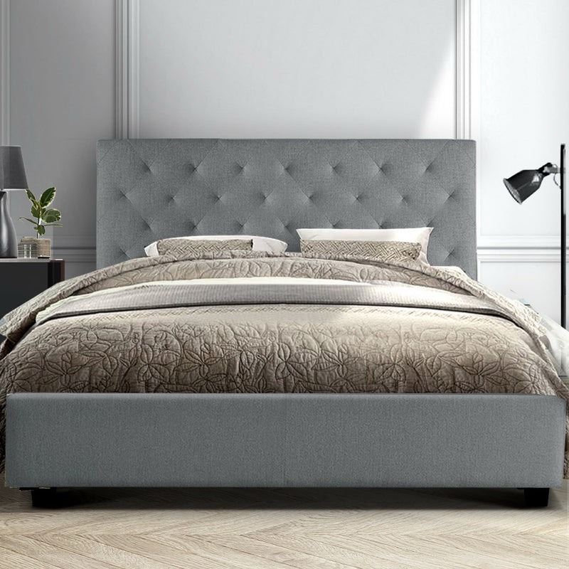 Queen Size Fabric Bed Frame  Headboard - Grey