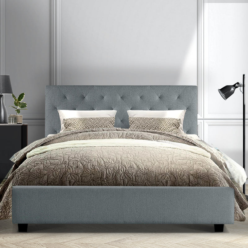 Queen Size Fabric Bed Frame  Headboard - Grey