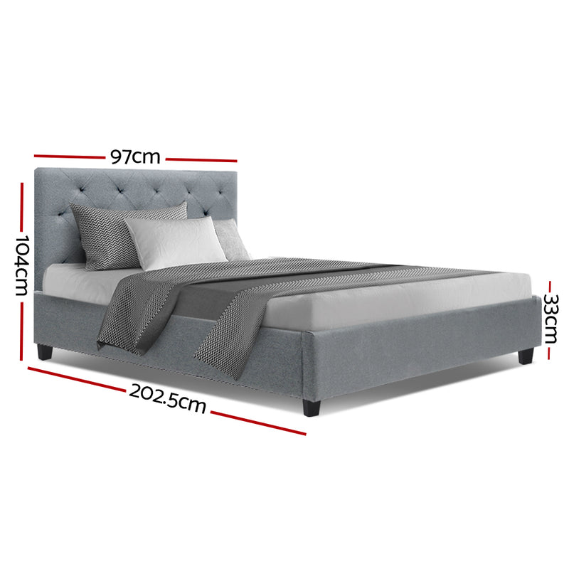 Single Size Bed Frame Base Mattress Platform Fabric Wooden Grey VAN