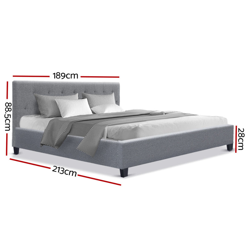 King Size Bed Frame Base Mattress Platform Fabric Wooden Grey VANKE