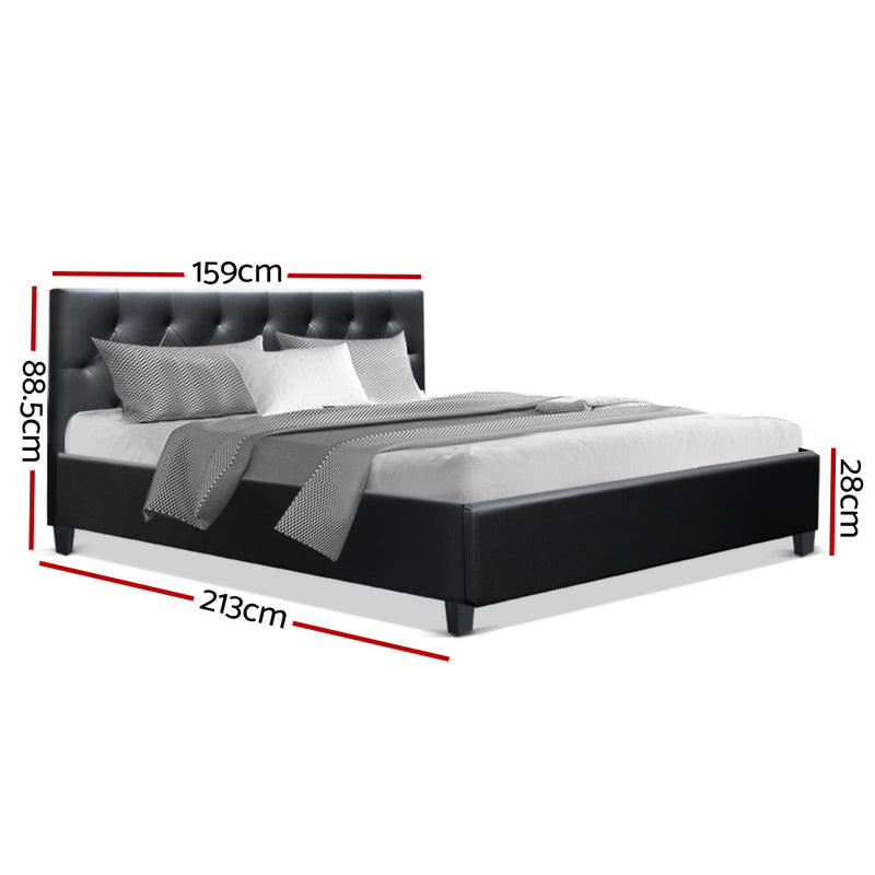 Queen Size Bed Frame Base Mattress Wooden Black Leather VANKE