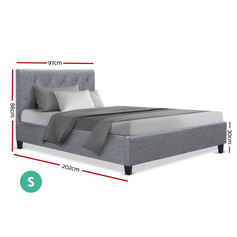 Bed Frame Single Size Base Mattress Platform Fabric Wooden Grey VANKE