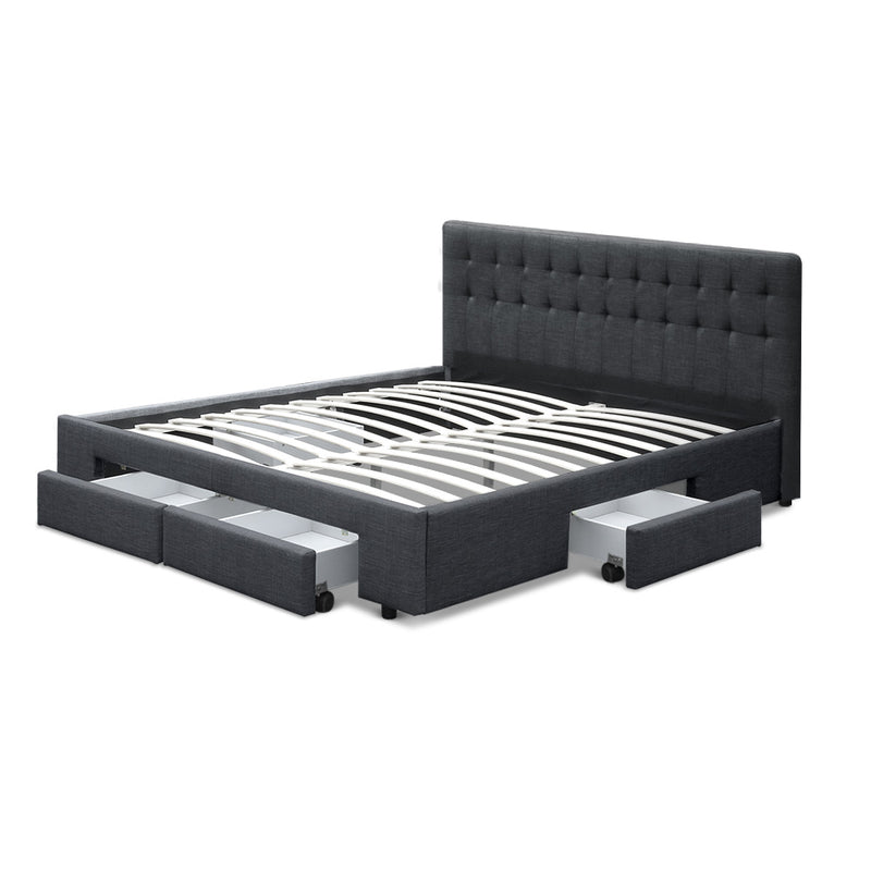 King Size Fabric Bed Frame Headboard with Drawers  - Charcoal