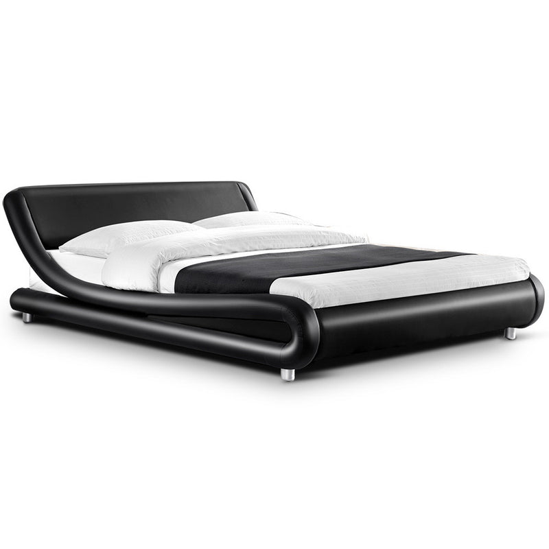 Double Size Bed Frame Base Mattress Platform Black Leather Wooden FLIO