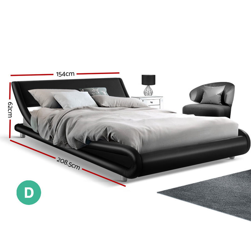 Double Size Bed Frame Base Mattress Platform Black Leather Wooden FLIO