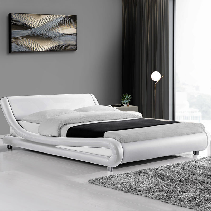 Queen Size PU Leather Bed Frame - White