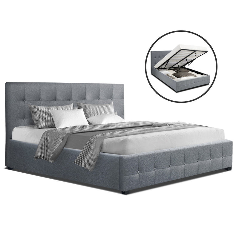 ROCA Double Full Size Gas Lift Bed Frame Base With Storage Mattress Grey Fabric