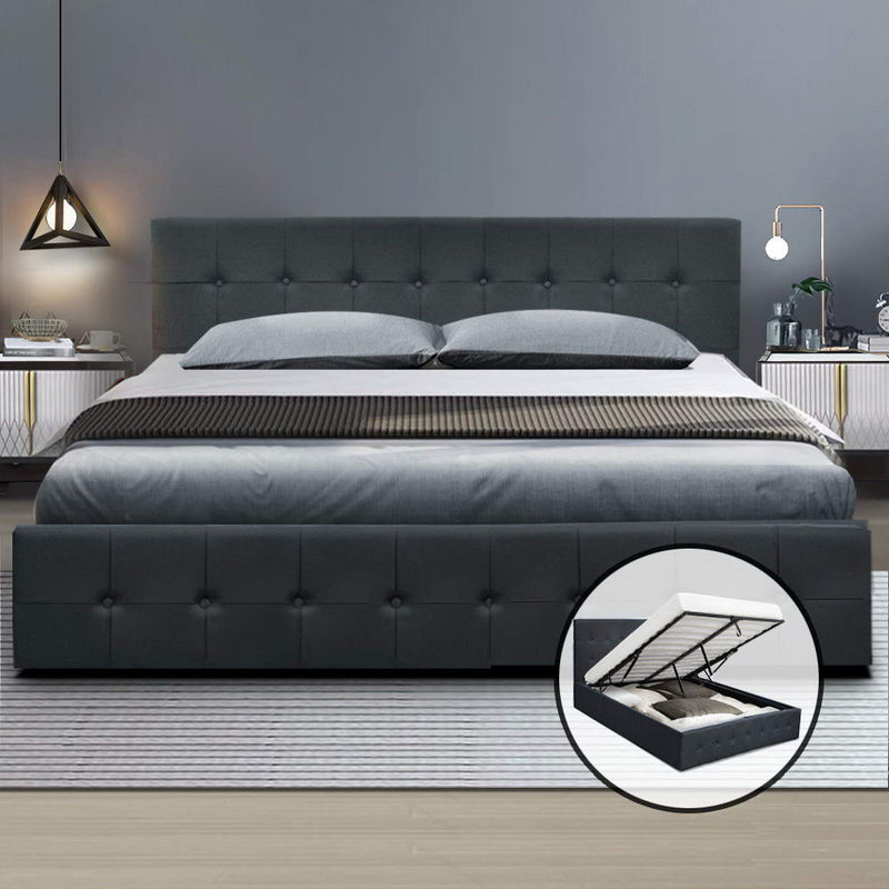 Gas Lift Queen Bed Frame -Charcoal