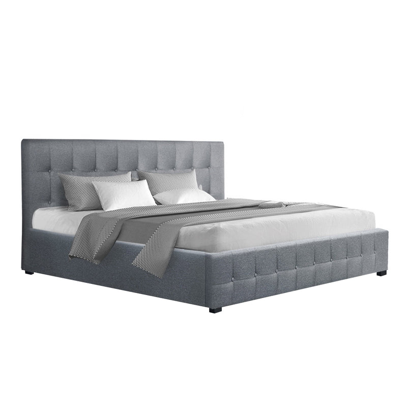 ROCA King Size Gas Lift Bed Frame Base With Storage Mattress Grey Fabric