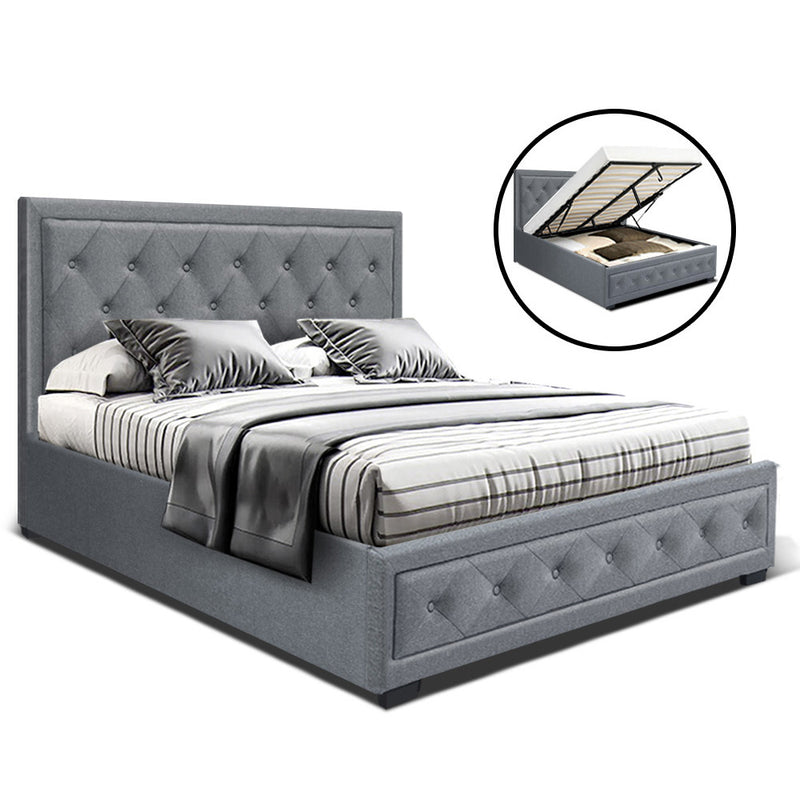 Bed Frame Double Full Size Gas Lift Base With Storage Grey Fabric TIYO