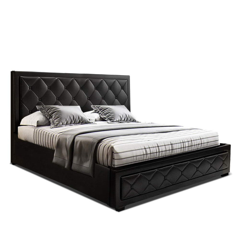 TIYO King Size Gas Lift Bed Frame Base With Storage Mattress Black Leather