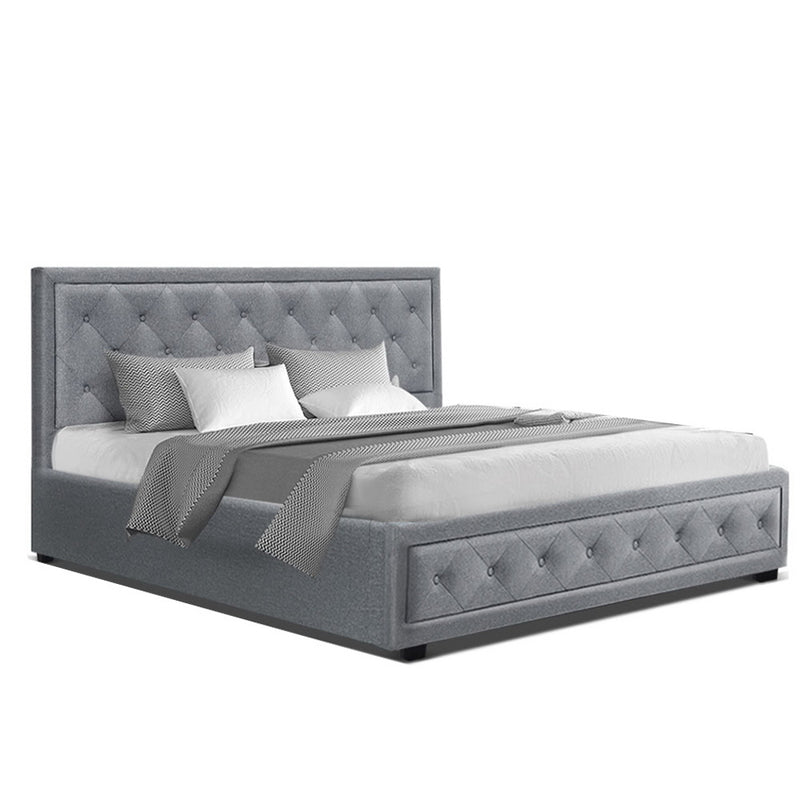 TIYO King Size Gas Lift Bed Frame Base With Storage Mattress Grey Fabric