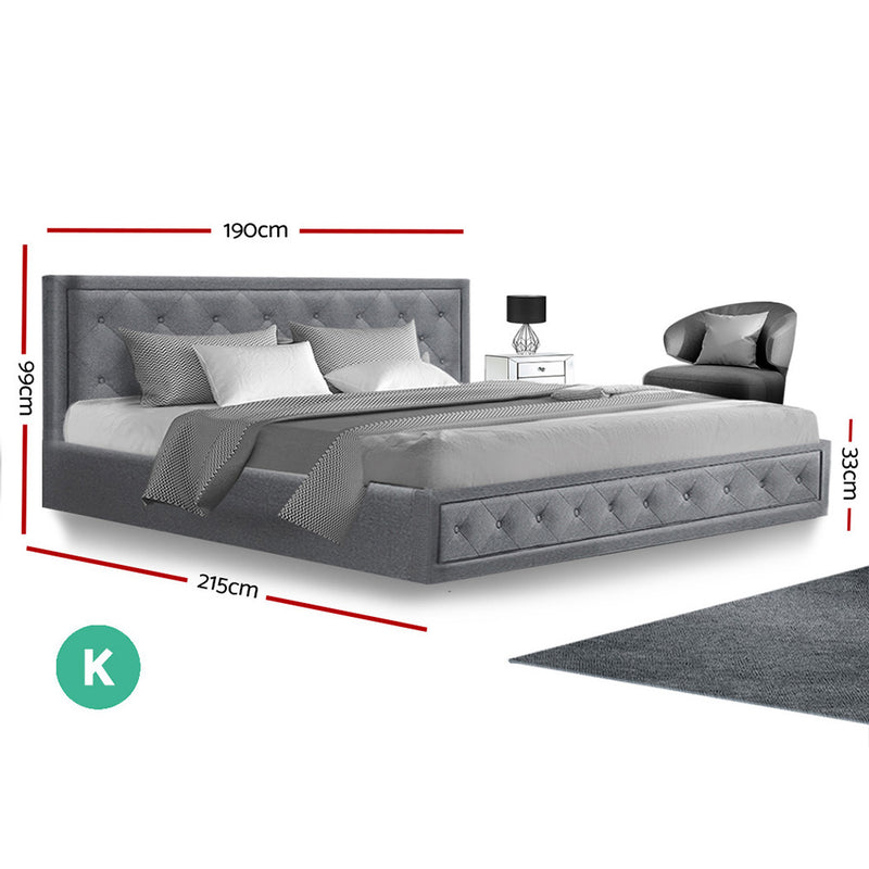 TIYO King Size Gas Lift Bed Frame Base With Storage Mattress Grey Fabric