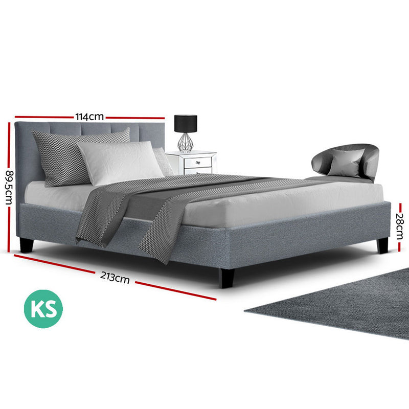 ANNA Bed Frame King Single Size Mattress Base Platform Fabric Wooden Grey