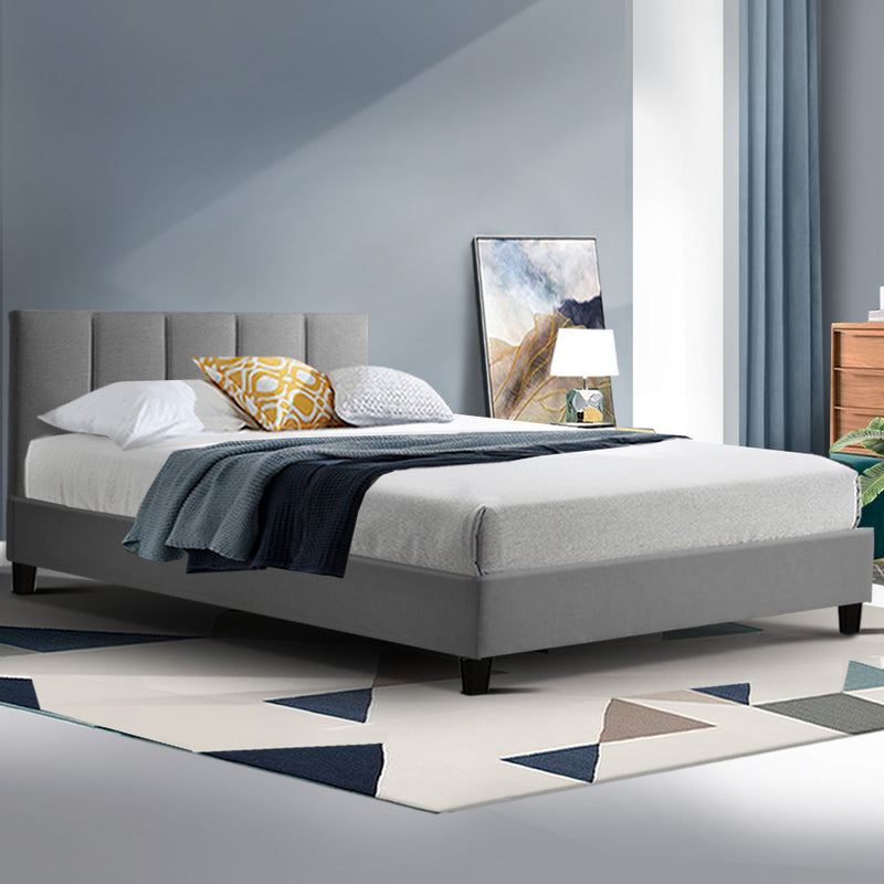 ANNA Bed Frame King Single Size Mattress Base Platform Fabric Wooden Grey