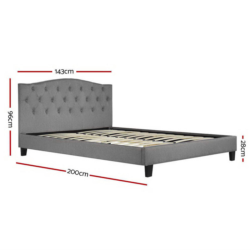 Bed Frame Double Size Base Mattress Platform Fabric Wooden Grey LARS