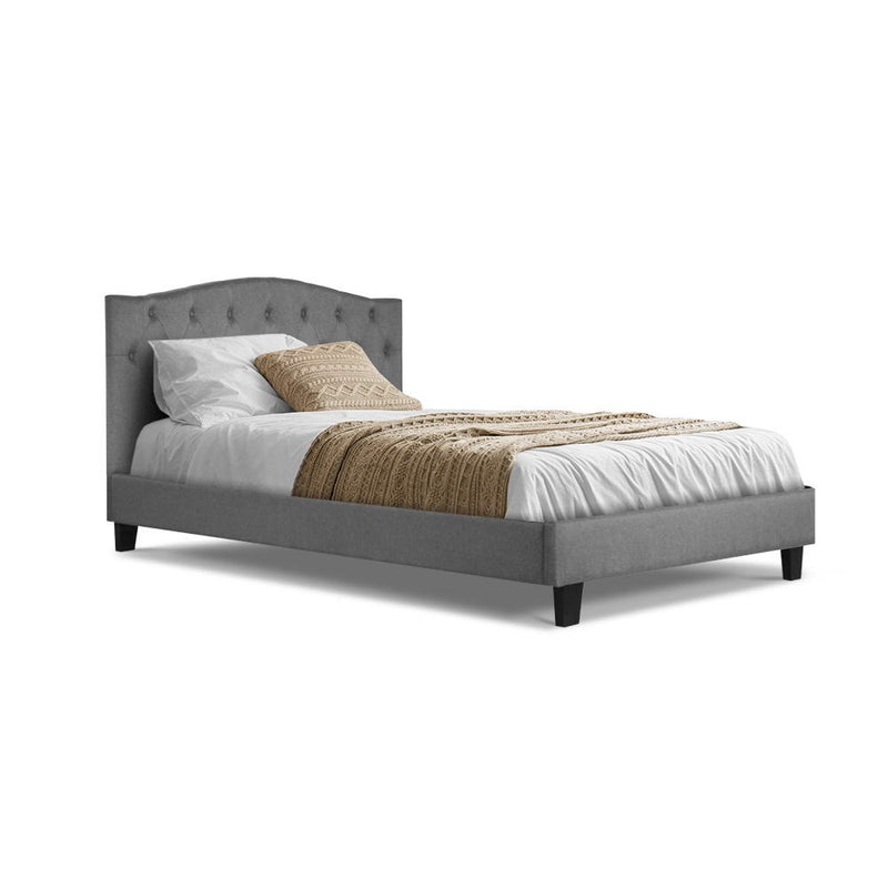 Bed Frame King Single Size Base Mattress Platform Fabric Wooden Grey LARS