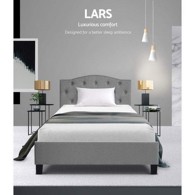 Bed Frame King Single Size Base Mattress Platform Fabric Wooden Grey LARS