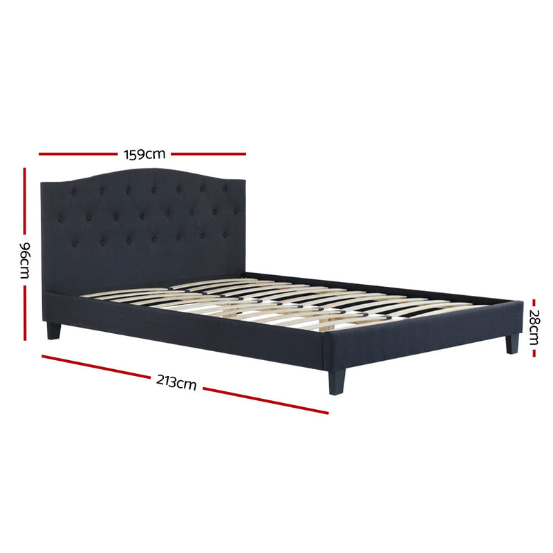 Bed Frame Queen Size Base Mattress Platform Fabric Wooden Charcoal LARS