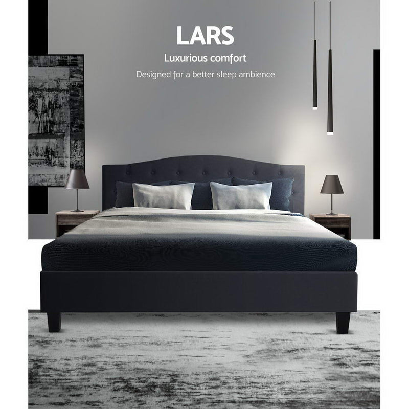 Bed Frame Queen Size Base Mattress Platform Fabric Wooden Charcoal LARS