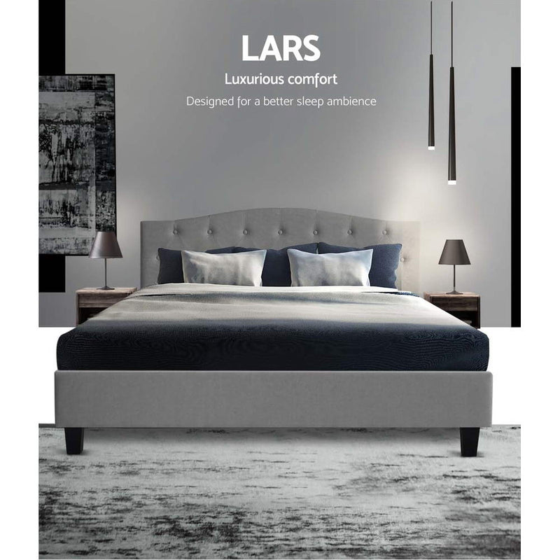 Bed Frame Queen Size Base Mattress Platform Fabric Wooden Grey LARS