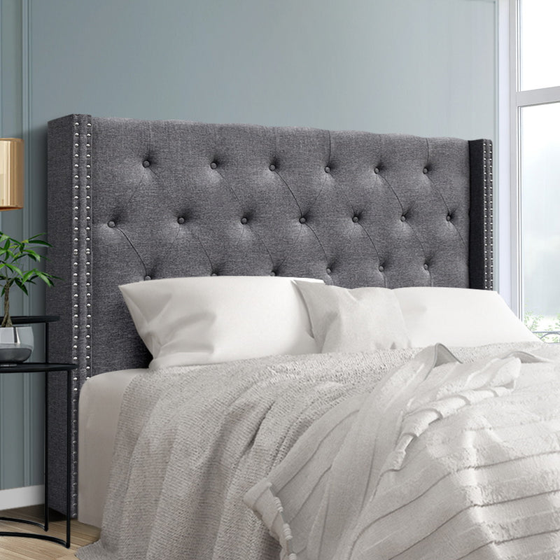 Queen Size Bed Head Headboard Bedhead Fabric Frame Base Grey LUCA