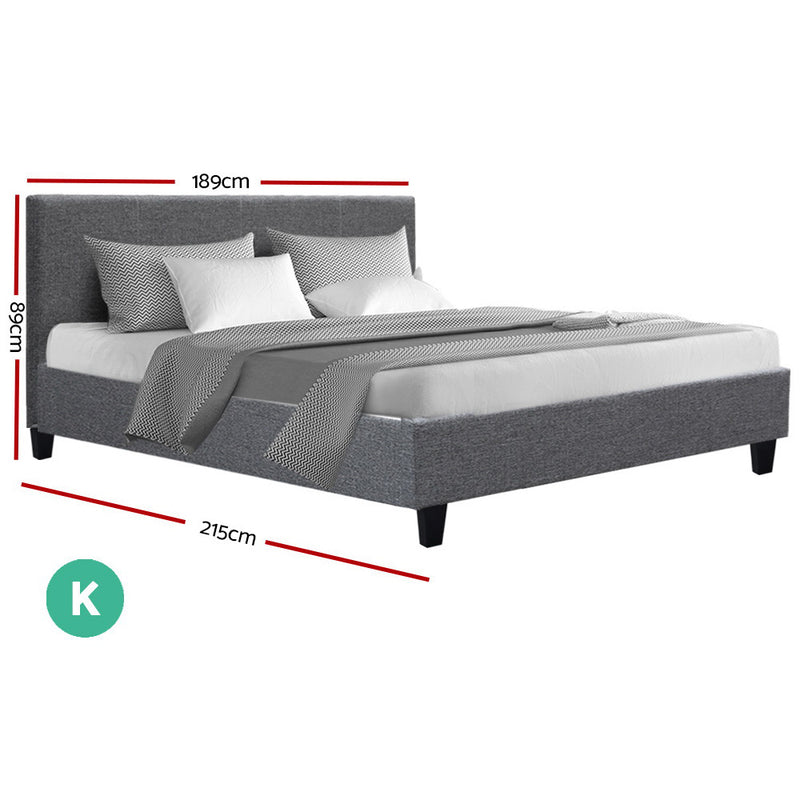 Bed Frame King Size Base Mattress Platform Full Size Fabric Wooden Grey NEO