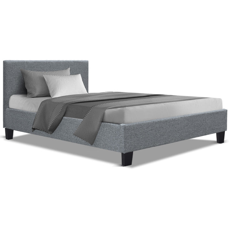 Bed Frame King Single Full Size Base Mattress Platform Fabric Wooden Grey NEO