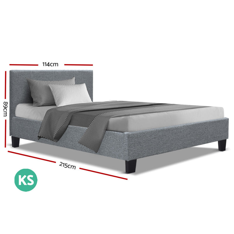 Bed Frame King Single Full Size Base Mattress Platform Fabric Wooden Grey NEO