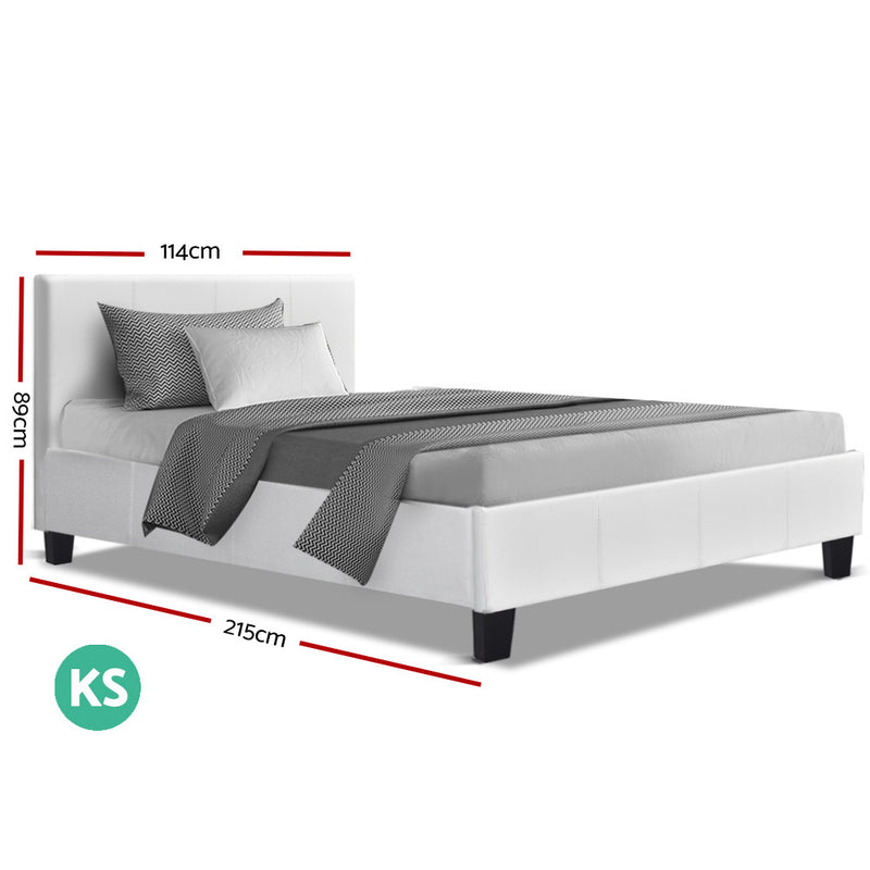 Bed Frame King Single Full Size Base Mattress Platform Leather Wooden White NEO