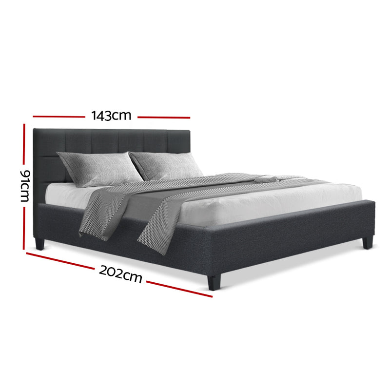 Bed Frame Double Size Base Mattress Platform Fabric Wooden Charcoal SOHO