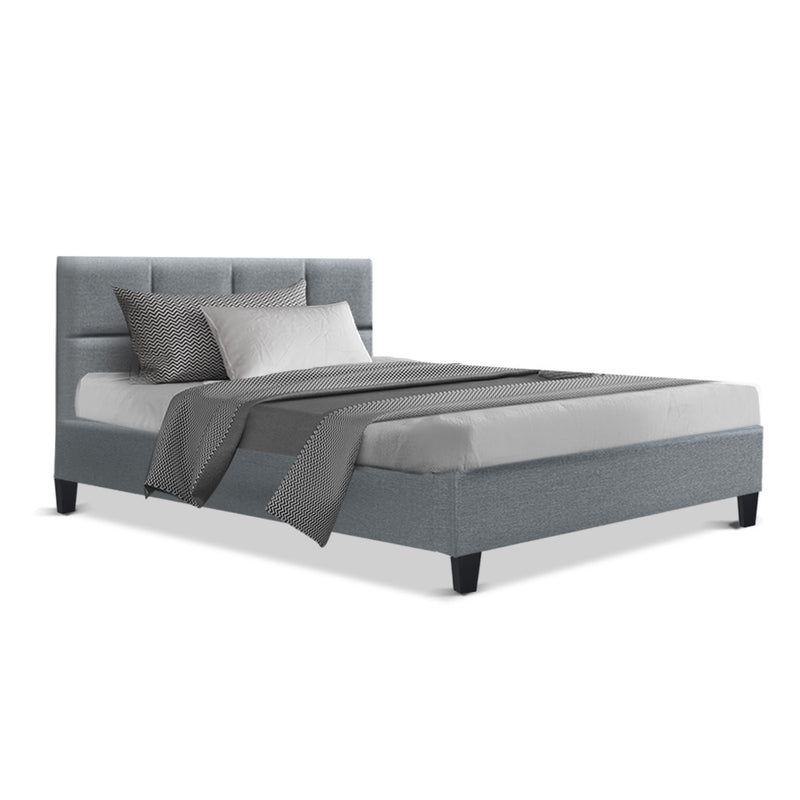 Bed Frame King Single Size Base Mattress Platform Fabric Wooden Grey TINO