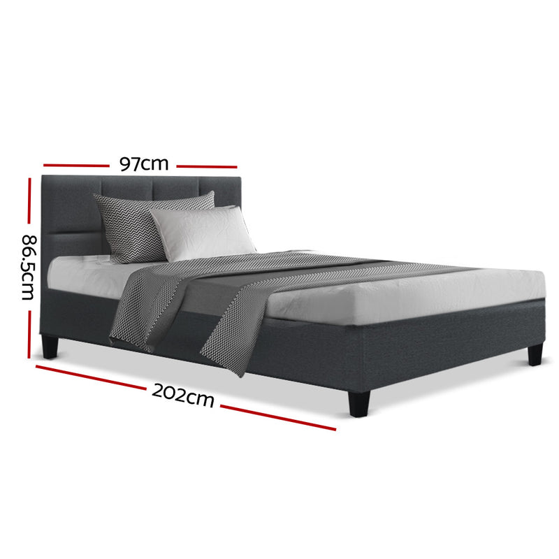 Bed Frame Single Size Base Mattress Platform Fabric Wooden Charcoal TINO