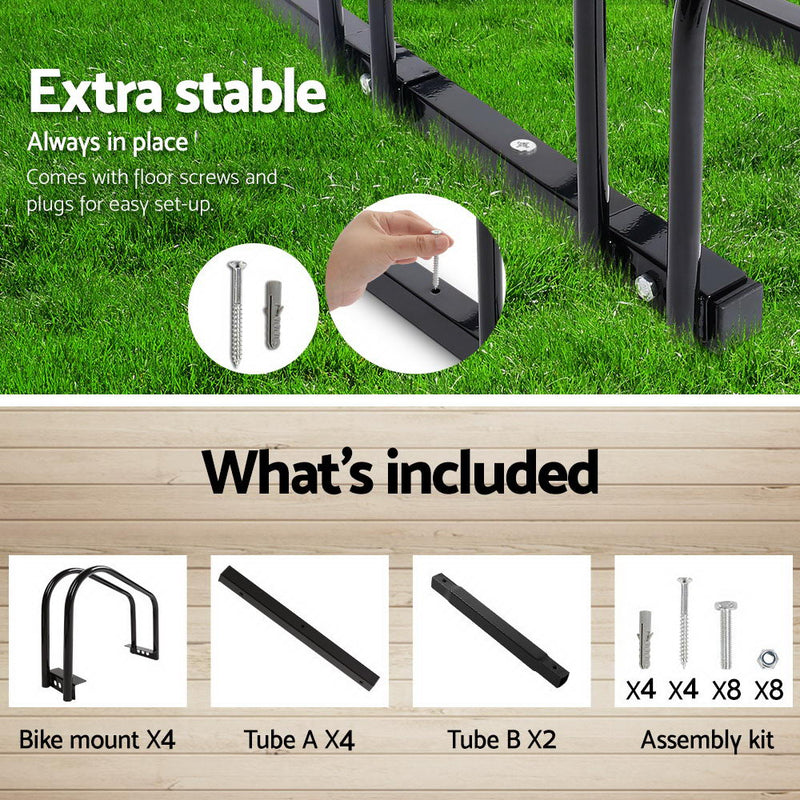 Portable Bike 4 Parking Rack Bicycle Instant Storage Stand - Black