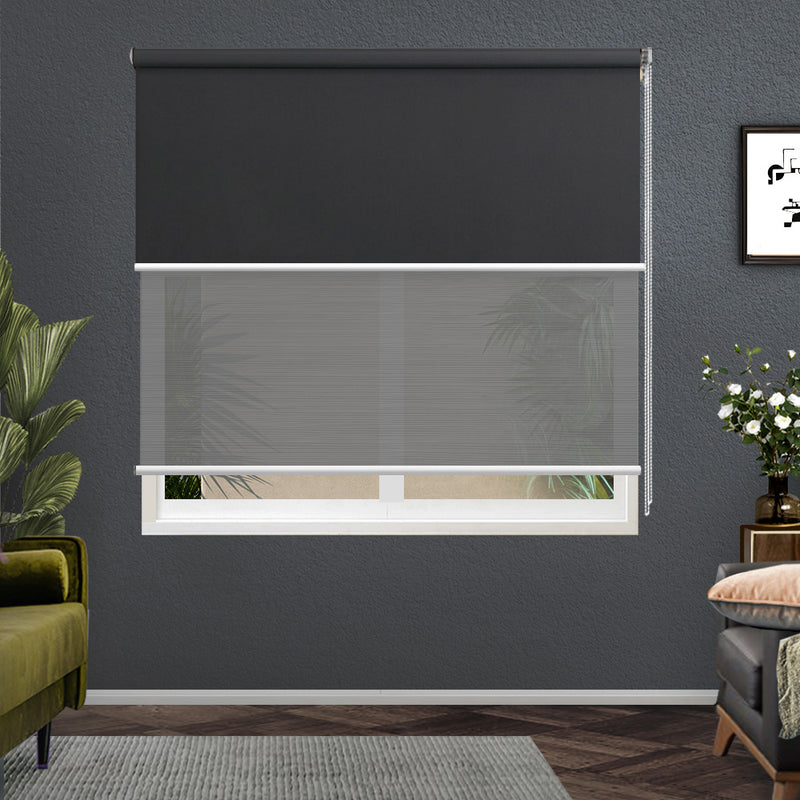 Roller Blinds Blockout Blackout Curtains Window Double Dual Shades 1.2X2.1M GRDR