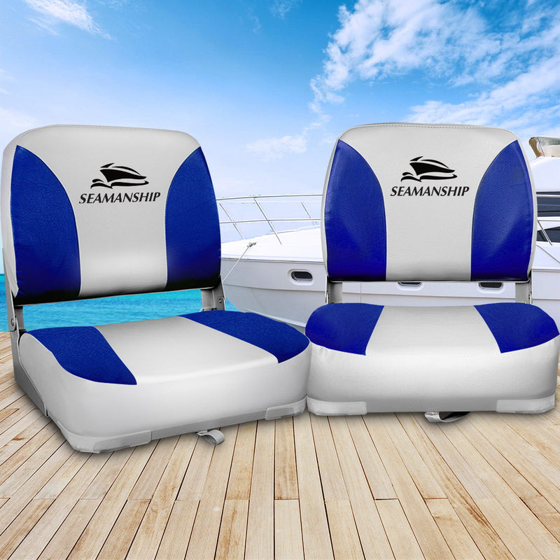 Seamanship Set of 2 Folding Swivel Boat Seats - Grey & Blue