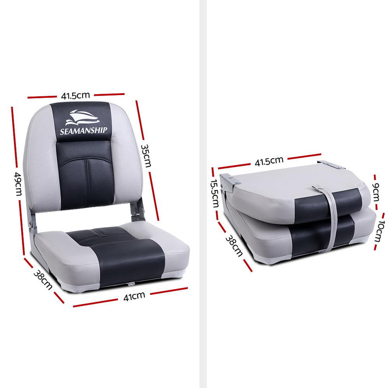 Seamanship 2X Folding Boat Seats Seat Marine Seating Set Swivels All Weather Charcoal & Grey