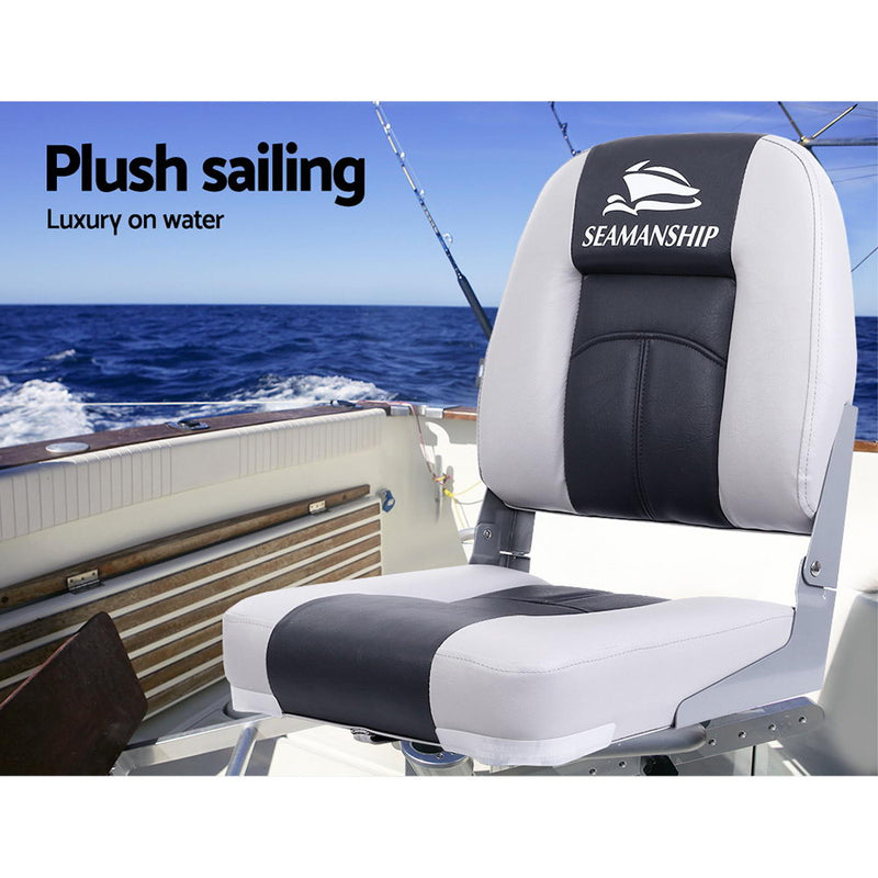 Seamanship 2X Folding Boat Seats Seat Marine Seating Set Swivels All Weather Charcoal & Grey