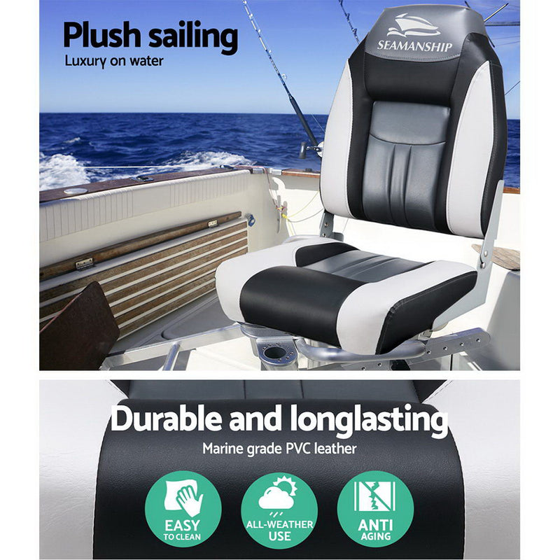 Seamanship Set of 2 Folding Swivel Boat Seats - Grey & Black