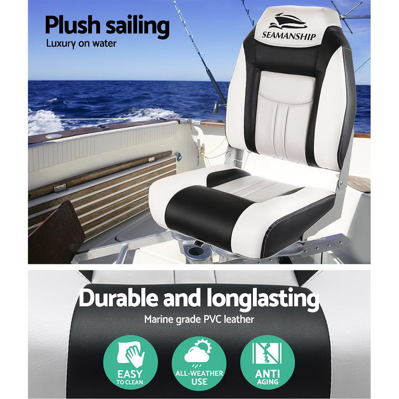 Seamanship Set of 2 Folding Swivel Boat Seats - Grey & Black