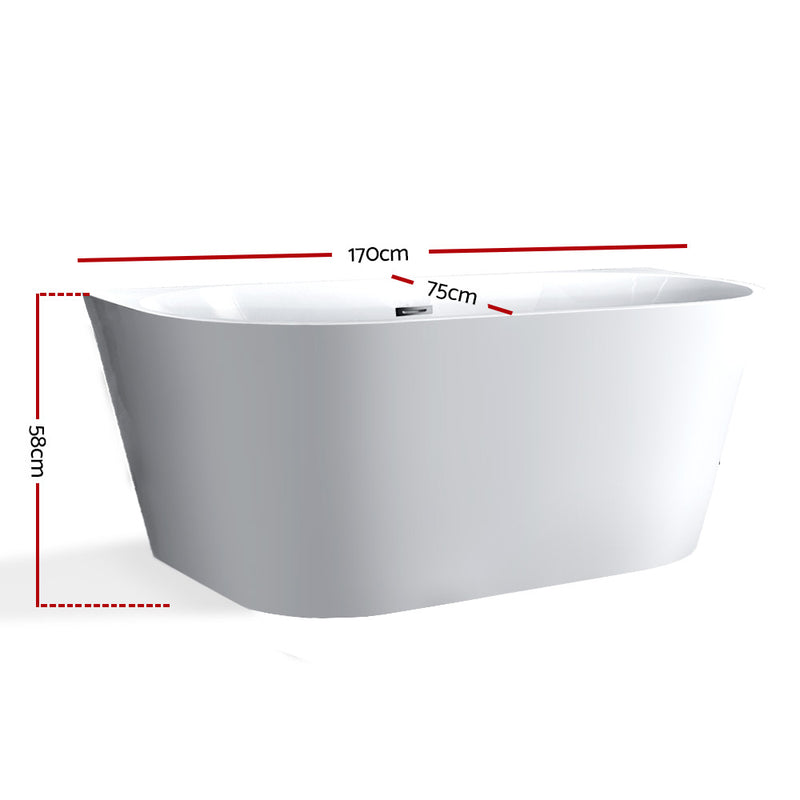 Free Standing Bath Tubs Acrylic Bathroom Back To Wall SPA Tub 170X75X58CM