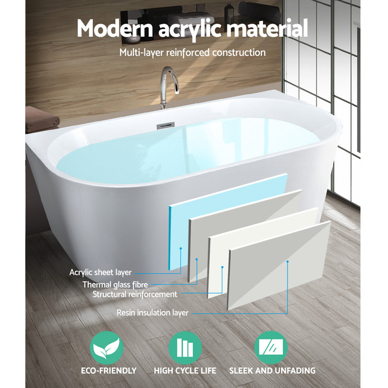 Free Standing Bath Tubs Acrylic Bathroom Back To Wall SPA Tub 170X75X58CM