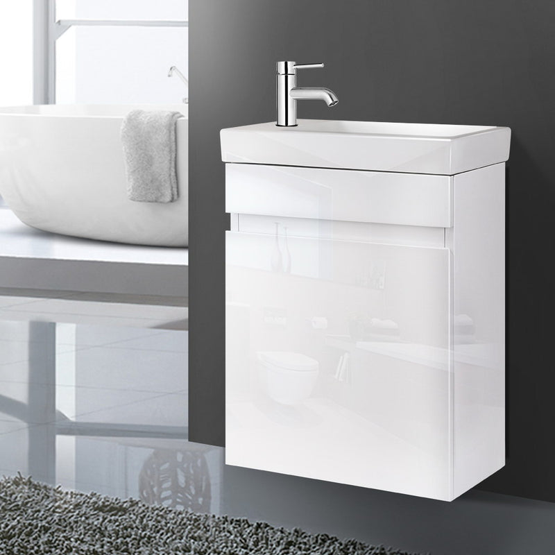 400mm Bathroom Vanity Basin Cabinet Sink Storage Wall Hung Ceramic Basins Wall Mounted White