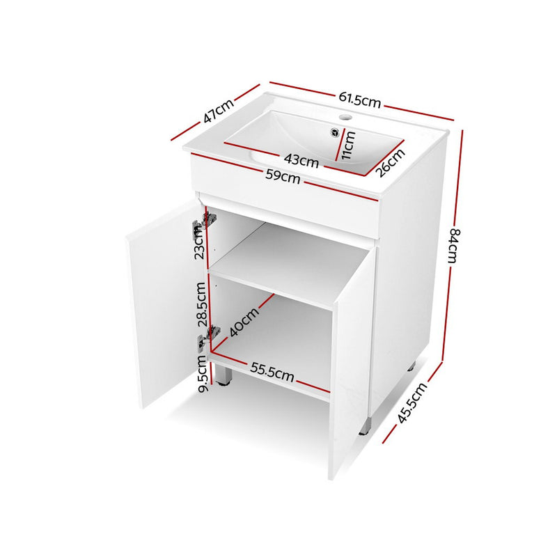 600mm Bathroom Vanity Cabinet Unit Wash Basin Sink Storage Freestanding White