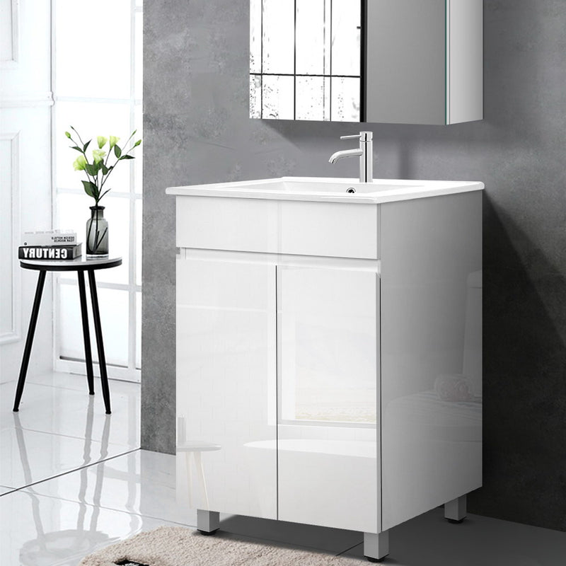 600mm Bathroom Vanity Cabinet Unit Wash Basin Sink Storage Freestanding White