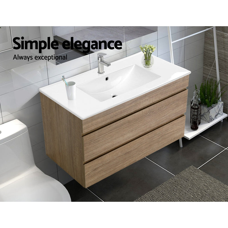 900mm Bathroom Vanity Cabinet Wash Basin Unit Sink Storage Wall Mounted Oak White