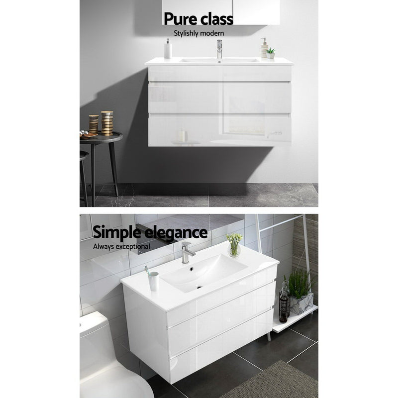 900mm Bathroom Vanity Cabinet Basin Unit Wash Sink Storage Wall Mounted White